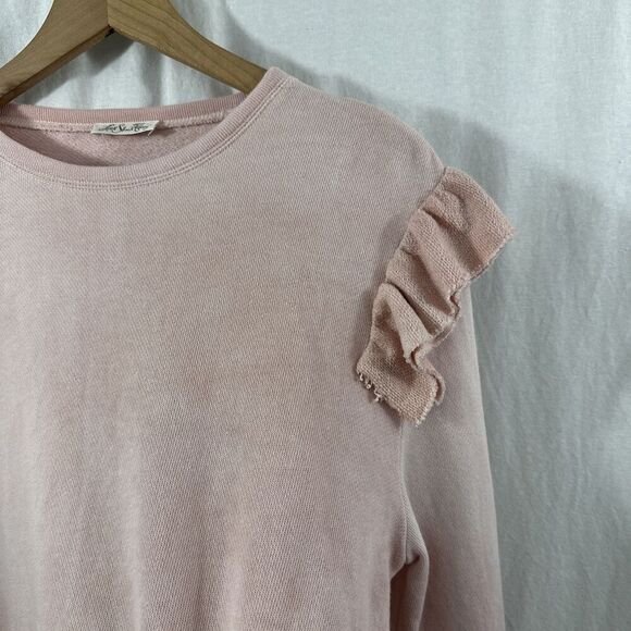 LoveShackFancy Pink Distressed Wash Ruffle Sweatshirt Womens Size S Feminine - Picture 5 of 13
